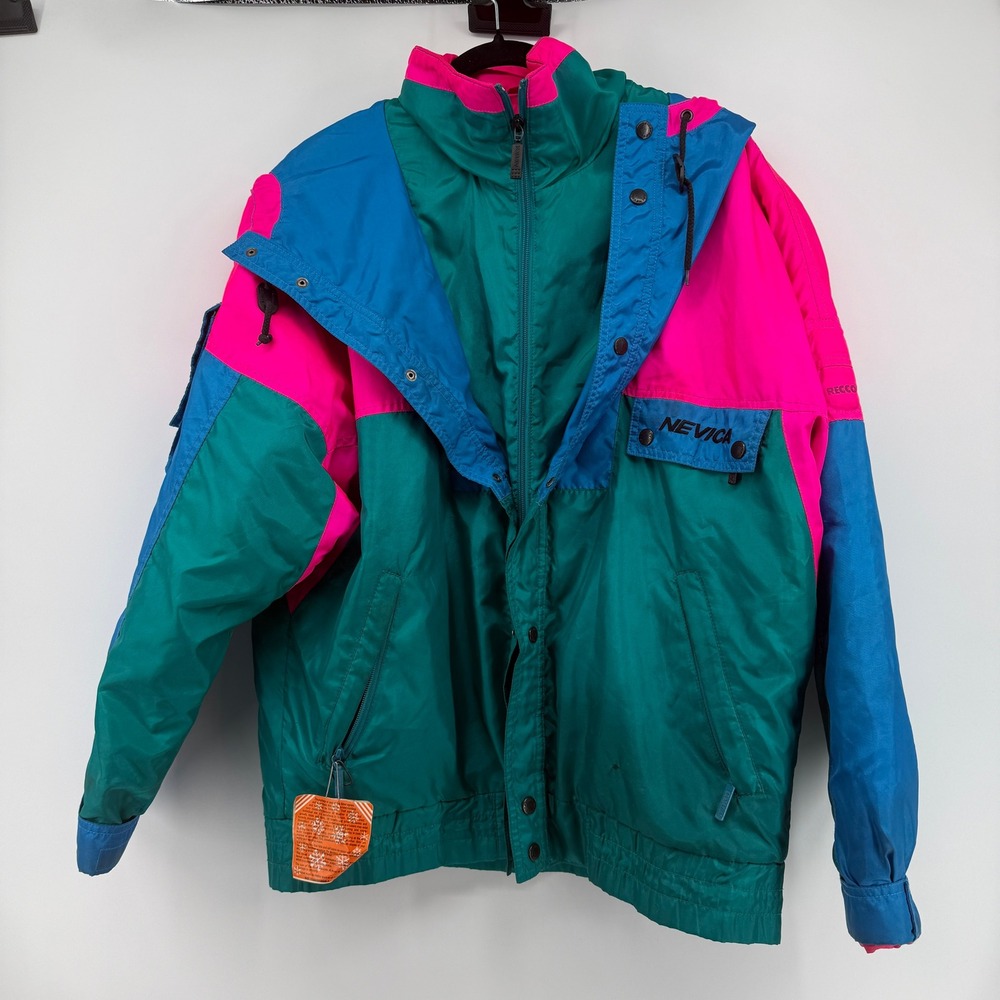 Nevica Ski Jacket Mens Sz 40/M Teal Pink Blue Vintage Colorblock Retro 90s RECCO